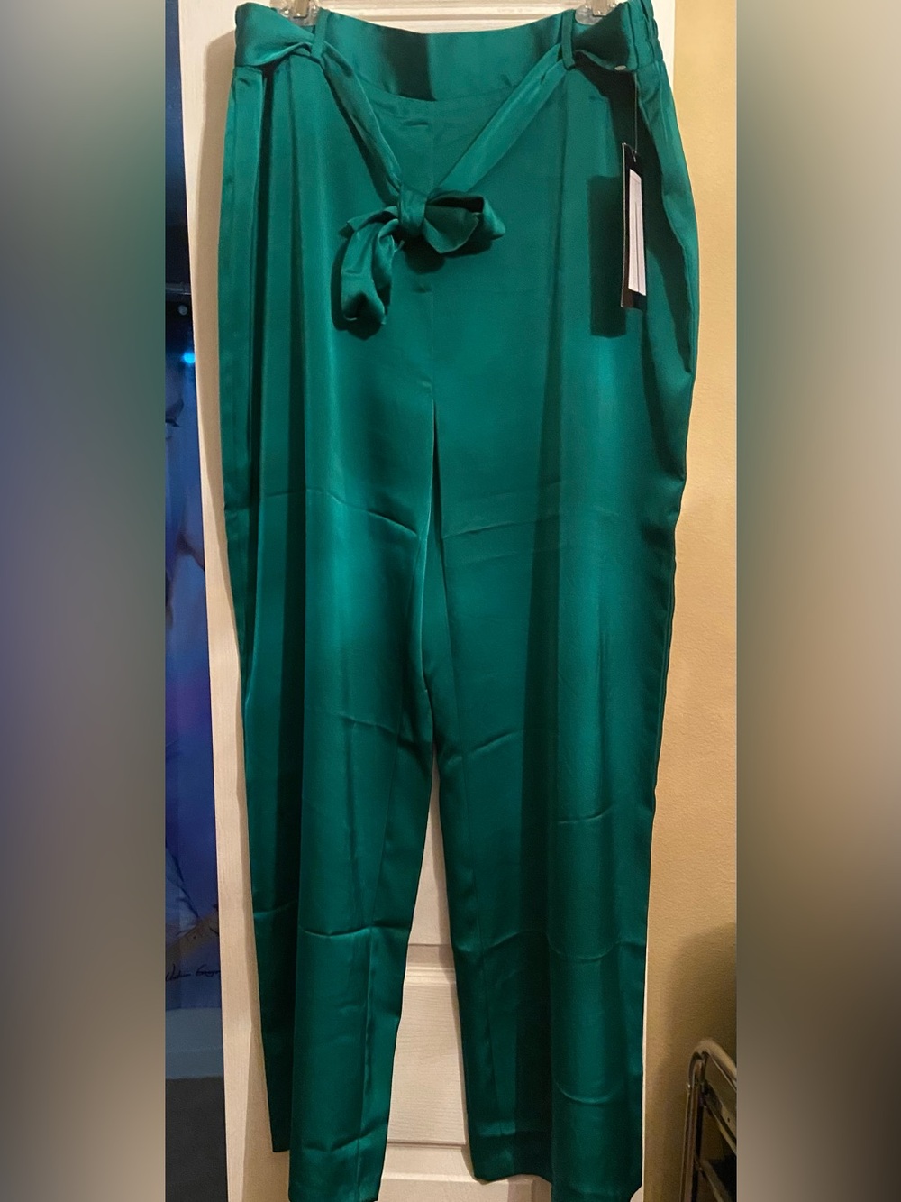 NY&C Wide Leg Satin-effect25 Pants in Green XL NWT